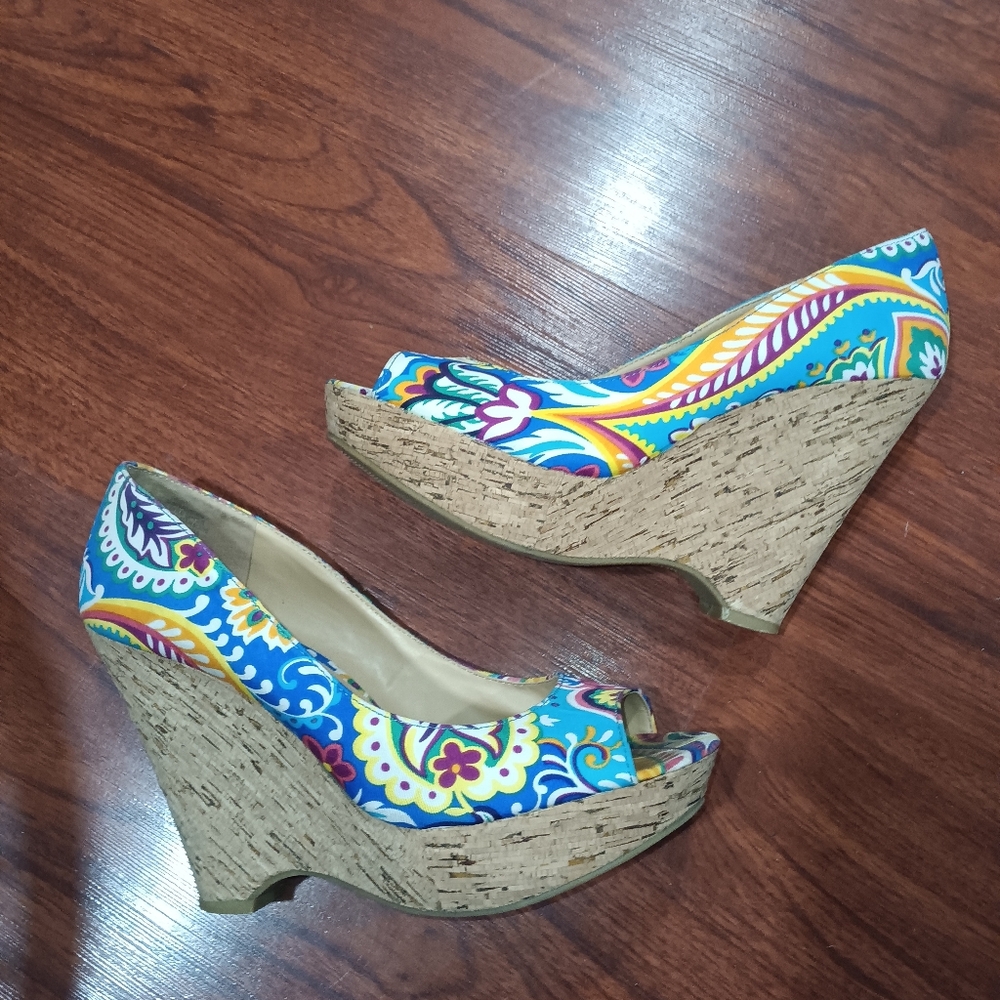 Nine west cork hedge heels